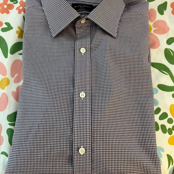 Full Cotton High Quality Button Down // Black Brown Fitted Non-Iron Men's XL - Picture 5 of 7